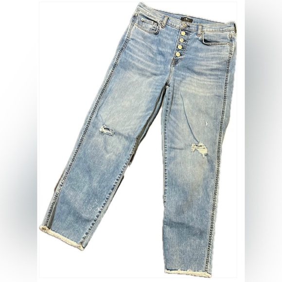 7 FOR ALL MANKIND High Waist Cropped Straight Medium Wash Denim Jeans, Size 30 - Picture 1 of 11